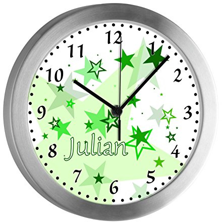 CreaDesign Kinder Funkwanduhr mit (Wunsch) Namen | Kinderzimmer Funkuhr| mit Analog ? Ziffernblatt | geräuscharm | Wanduhr Kind | Motiv Sternenhimmel