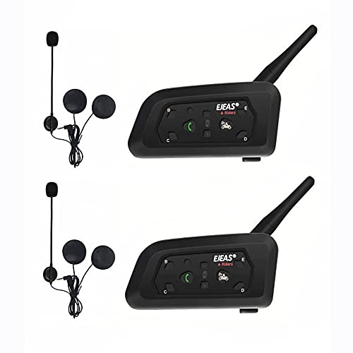 EJEAS V6 Pro 1200M Impermeabile Interfono Moto, Moto Auricolare Bluetooth con Cancellazione del Rumore, Comunicazione Bluetooth per Casco Moto con Fino a 6 Riders (2 Pezzo)