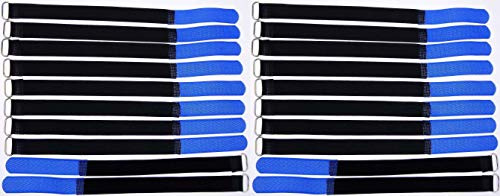 20x 30 cm x 20 mm wiederverschließbare Klett-Kabelbinder BLAU mit Metall-Öse - Kabel-Klettband 300 mm wiederverwendbar