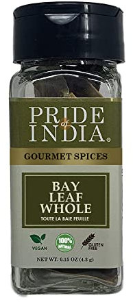 Pride of India – Bay Leaf Whole – Authentic Indian Culinary Spice/ Premium Quality – Gourmet & Preservatives Free – Easy to Use – 0.15 oz. Small Dual Sifter Jar
