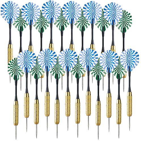 Playtastic Dart-Zubehör: 24er-Set Messing-Dartpfeile m. Stahlspitze, 100 Flügel, 200 Gummiringe (Steel-Dart-Pfeile-Set, Dartsätze, Dartscheibe)