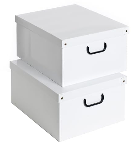 Lavatelli Set 2 pezzi Scatole armadio in cartone, organizer per vestiti e biancheria, per cambio stagione, Bianco 50x40xh25 cm