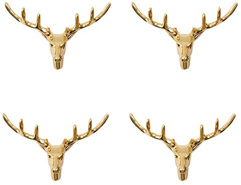 TentHome Vintage Schubladengriffe Schubladenknopf Messing Möbelknöpfe Hirschkopf Geweih Schrankgriffe Möbelgriffe Dekor Knauf für Schrank Schublade Kommode Ziehgriff Gold, 4 Stück (Elchkopf) | Geweih Schrankgriffe Möbelgriffe Dekor Knauf für Schrank Schublade Kommode Ziehgriff Gold, 4 Stück Elchkopf