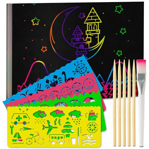 Tritart - Set di Adesivi per Bambini e Adulti, 55 Fogli, con righelli per Stencil, Penne in Legno, Adesivi e pennelli, 13 x 19 cm