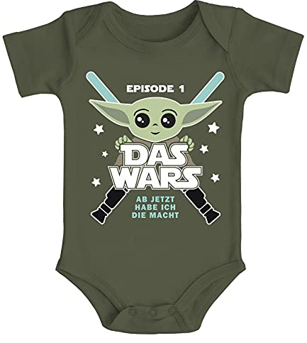 MoonWorks® Baby Body mit Spruch lustig Episode 1 Das Wars Jetzt Habe ich die Macht Yoda Parodie Jungen & Mädchen Oliv 6-12 Monate