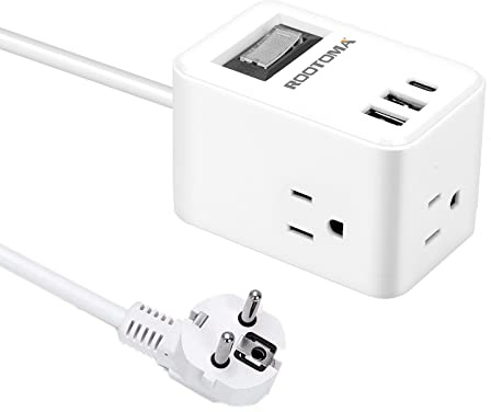 Germany France European Travel Plug Adapter, ROOTOMA Type E F Plug Adapter with 3 USB, Plug Adapter for US to European,German French Iceland Spain Greece Poland Portugal and More