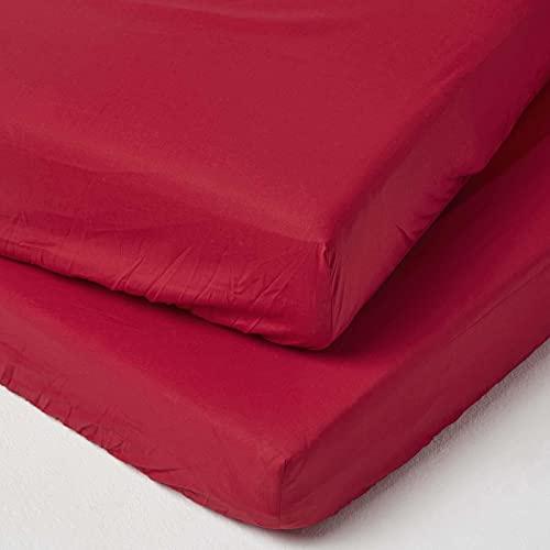 HOMESCAPES 2er-Set Spannbettlaken für Babybett 60x120 cm rot, Kinder-Spannbetttuch, 100% ägyptische Baumwolle