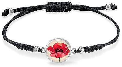 Miss Lovie Armband Mohnblume Damen Stoff Mädchen Silber Mit Edelstahl Cabochon Anhänger Geschenke Für Freundinnen Geburtstagsgeschenk Für Frauen