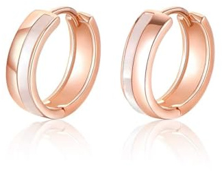 PHNIBIRD Boucles d'oreilles créoles en argent sterling 925 et nacre pour femme Convient aux cadeaux pour filles (Or rose)
