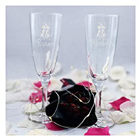Generico Bicchiere da Spumante Flute Champagne Personalizzato con Nome Inciso con Nome Testo Data Anniversario Amore Love Brindisi festa degli innamorati Love Romantici Idea Regalo 2022 Mr. Mrs. 5