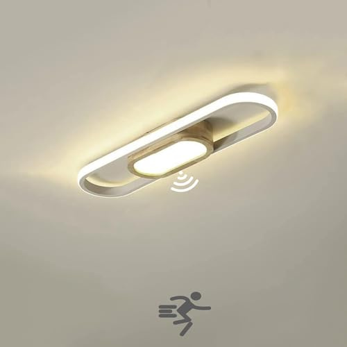 LED Deckenleuchte mit Bewegungsmelder Modern Holz Deckenlampe mit Sensor Flurlampe mit Tageslichtsensor Innen Sensorlampe Deckenbeleuchtung für Flur Schlafzimmer Korridor Balkon Gang Treppe