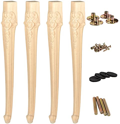 La Vane 75cm Europäische handgeschnitzt Massivholz Möbelfüße 4 Stück | Klassisch Naturholz Geschnitzte, 100kg/Fuß. Für Esstisch Kochinsel Konsole. Inkl. Reservezubehör. Für erfahrene Heimwerker