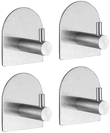 Ibergrif M34451A Ganci Acciaio, Supporto da Parete per Asciugamani da Bagno Gancio Cucina Adesivo 3M 4 Pezzi Grigio