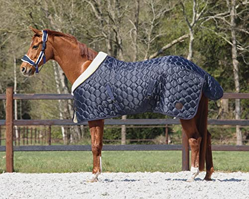 QHP Stalldecke Classy 100 g Kunstfellkragen (125 cm, Navy)