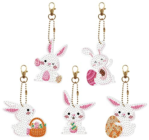 Cosswe 5D DIY Ostern Diamond Painting Set,Hase Diamond Painting Schlüsselanhänger Osterhase Ostereier Diamant Malerei Schlüsselbund für Osterngeschenk Osterdeko