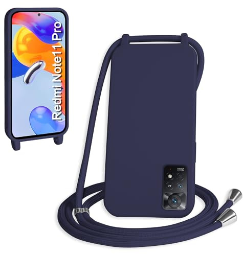 WenBaby Handykette für Xiaomi Redmi Note 11 Pro Hülle mit Band,Handyhülle mit Schnur zum Umhängen Silikon Seil Necklace Schutzhülle mit Kordel Tasche Case TPU Bumper für Redmi Note 11 Pro- Marineblau