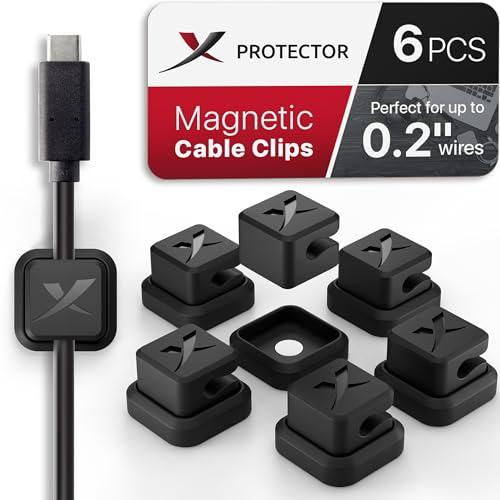 Magnetic Cable Holders X-Protector 6 PCS - Premium Cable Clips - Self-Adhesive Cable Holder for Car - Cord Organizer for Desk - Cable Organizer - Black Wire Organizer - Cord Management for Wires!