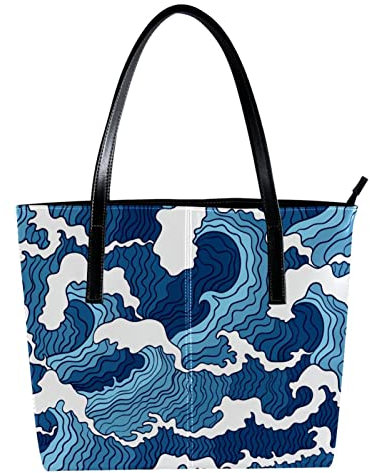 Schultertasche mit abstraktem Wellenmuster, blau, bedruckt, leicht, lässig, Schultasche, Lehrertasche, Handtasche, Geldbörse, Mehrfarbig