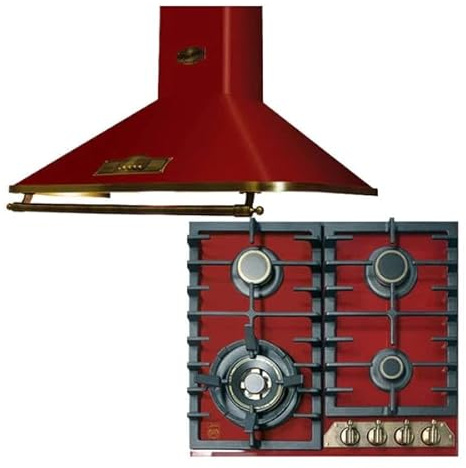 Ensemble de table de cuisson et hotte de cuisine Kaiser Empire Bordeaux en verre, KCG 6335 RotEm, plaque de cuisson à gaz autonome 60 cm + hotte de cuisine rétro exclusive de design A 6315 RotEm, 60