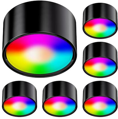 ledscom.de 6 Stück GX53 Porzellan Aufbauleuchte KLU rund schwarz 91mm Ø + RGB Leuchtmittel warmweiß - kaltweiß (2900-6200), Smart Home