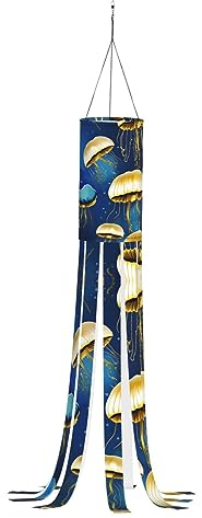 Blaue und goldene Quallen saisonale Windsäcke - lebendige Dekoration für Halloween, Weihnachten und mehr