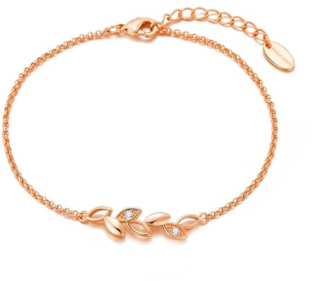 Philip Jones Rose Gold Plated Leaf Chain Bracelet Created with Zircondia® Crystals