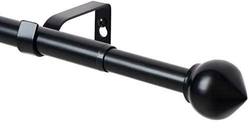 WL.Rocaille Schwarze Gardinenstange mit Zwiebelkopf, verstellbare Vorhangschiene, 76 bis 132 cm, ausziehbar, Metall, einziehbar, 76 cm bis 132 cm, für Wohnzimmer, Küche, Zimmer, Schlafzimmer und