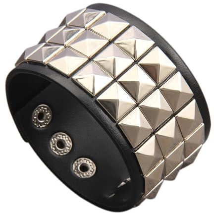 Jeilwiy Punk Cuff Bracelet Womens Biker Black Studded Leather Wrap Bracelet Mens Leather Cuff Bracelet Wide Gothic Bracelets Halloween Cosplay Party