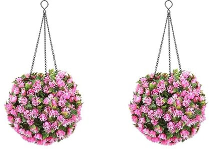 DOITOOL 2pcs Artificial Topiary Flower Ball Led Light Extra Garden Ornament Decor Solar Powered
