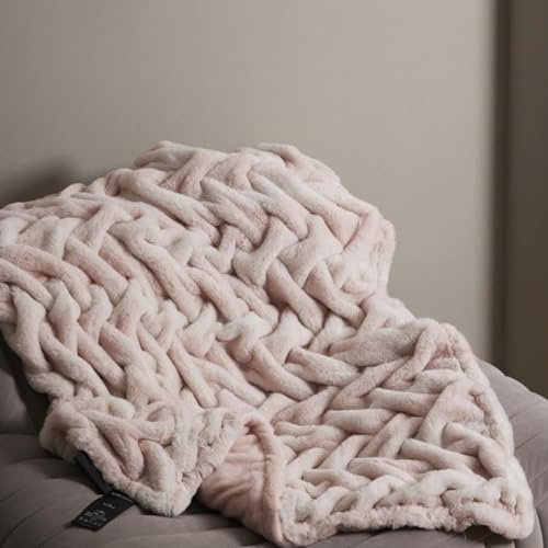 Hochwertige gestrickte gewichtete Decke für tiefen Schlaf und Entspannung, stilvolle und gemütliche Strickdecke, finden Sie Komfort mit Stil (Rosa, 1 x 1,6 m)