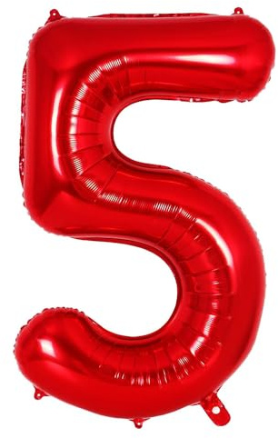 Ponmoo 40 Zoll Foil Luftballon Zahl 5 Rot (101cm), Aufblasbares Helium oder Luft, Riesige Folienballons Nummer 0-9, Große Ballons für Hochzeitstag und Geburtstagsparty Ballon Dekoration