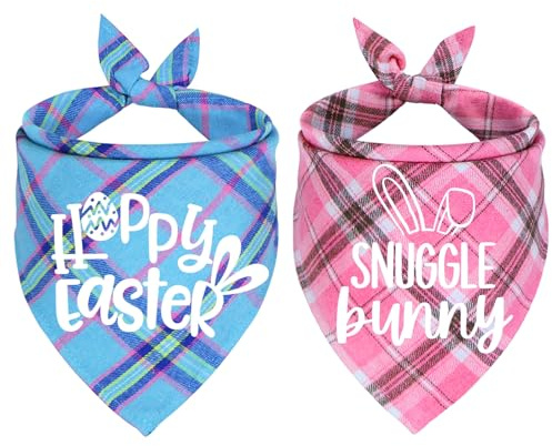 JOTFA Hundehalstuch, kariert, für kleine, mittelgroße und große Hunde, Haustiere (Happy Easter & Snuggle Bunny)