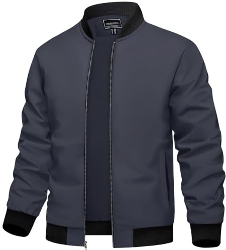 TACVASEN Veste Homme mi Saison Grande Taille Legere Chic Zippé Blousons avec Poche Intérieure Gris XL