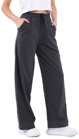 COMEOR Women's Jogging Bottoms, Thin Lightweight Breathable Cotton Straight Leg Joggers, Ladies Sports Yoga Trousers, Long Training Pants, Loose Sweatpants with Elastic Waist Drawstring Darkgray