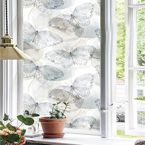 Fensterfolie Insekt Blau Grau Milchglasfolie Fensterfolie Milchglas Selbstklebend Fensterfolie Sichtschutz Blickdicht Fenster Sichtschutzfolie Folie Fenster Fensterfolie Bad 45x100cm/6 Pcs