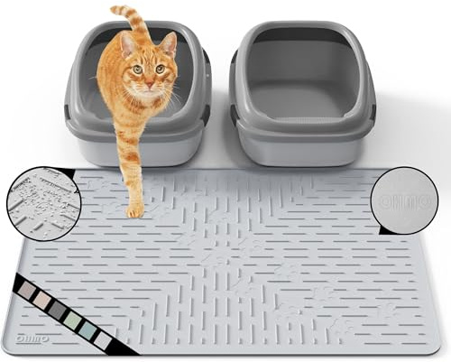 OHMO Kattsandsmatta stor fångningsmatta premium silikongummi 31,5 x 23,6 askgrå, vattentät och BPA-fri kattlåda matta, lätt att rengöra och håller golvet snyggt