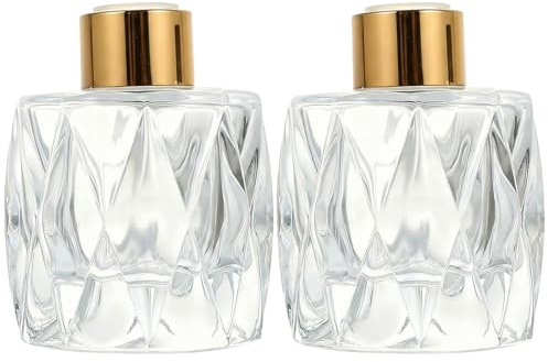 2PCS 50ml/1.7oz Empty Clear Glass Diffuser Bottle Diffuser Jar with Gold Cap Essential Oil Container Fragrance Accessories Use for DIY Replacement Reed Diffuser Set for Home Office (Prismatic)