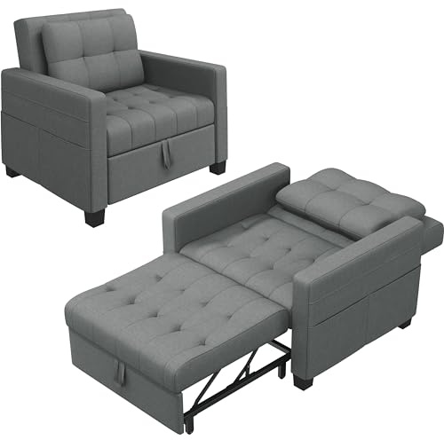 Yaheetech Divano Letto 3 in 1 Imbottito Divanetto Singolo con Schienale Regolabile Divano a 1 Posto per Soggiorno Camera da Letto Poltrona Pieghevole Ufficio Appartamento Grigio Chiaro