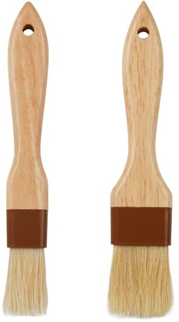 2PS Backpinsel Naturborsten, Bratpinsel zum Kochen & Ölpinsel zum Kochen, Naturborsten-Kochpinsel für Öl und Soße, Holzgriff-Backpinsel für Butter, Ei, Aufstrich (2 Größen)