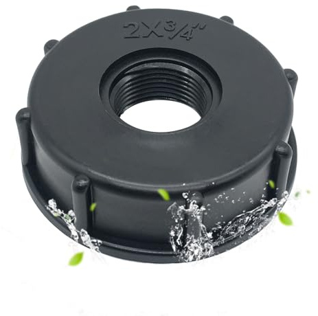 Chengshi Wassertank Zubehör DN50 2 Zoll S60X6 60mm Grobes Gewinde Zu Reduzierung IBC Adapter 3/4 zoll BSP Innengewinde IBC Verbinder Für Regenwassertank Kunststoff Schwarz, 1000 Liter