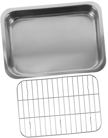 Hoement Rechteckiges Edelstahl Backblech Mehrzweck Backform Mit Rost Zum Kuchenbacken Und Servieren 42x32x6,5cm Lebensmittelecht Glatte Oberfläche