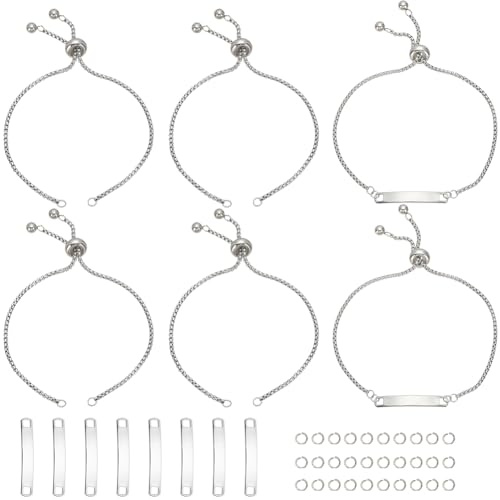 SUNNYCLUE 1 Box 10 Sets Gravierbare Armbänder Set Zum Herstellen von Armbändern Mit Metallprägung Silberne Gravurglieder Namensschild Edelstahl Armbandprägung Kits Für Schmuckzubehör Frauen Geschenke