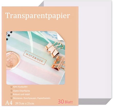 CALLYSONIC Transparentpapier a4, 30 Blatt 63g/m² Transparentpapier Weiß, Transparent Papier, Pauspapier a4, Transparentpapier Quadratisch für Skizzieren, DIY-Karten, Verpacken, Zeichnen