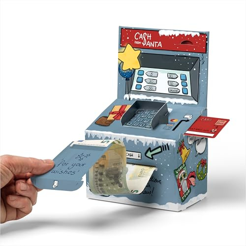 SURPRISA Geld-O-Mat - Geldautomat Geldgeschenk Weihnachten, Geschenkbox | Geschenkverpackung für herausziehbare Geldscheine, Wunscherfüller Geldgeschenk, einfacher Zusammenbau, personalisierbar, 24cm