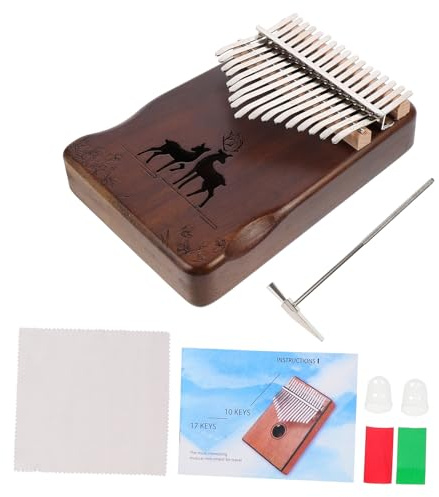 Tragbares 17-tasten Handklavier aus Massivholz Braun für Einsteiger | Inklusive Selbstlernheft, Stimmhammer und Aufkleber, mit Papierbox und Wischtüchern