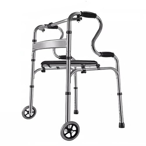 Andador de Plataforma, Andador Plegable para Entrenamiento de pie, Andador Vertical con Asiento, andadores livianos para Personas Mayores y Adultos Que pesen hasta 330 Libras (Gris)