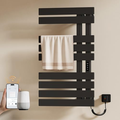 EMKE Elektrischer Handtuchheizkörper 1000x500 mm, Handtuchwärmer mit WiFi-App-Steuerung, Timer & Thermostat, Badheizkörper zur Wandmontage, 320W, IPX5, Schwarz
