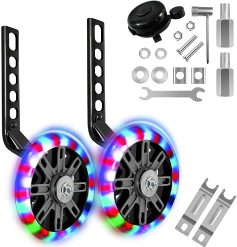 WUBAYI Kinder-Fahrradstützräder, Verstellbare Stabilisatoren für Kinderfahrräder, 30,5 cm - 50,8 cm, mit leisem Blitz und montiertem Set für sicheres Fahren