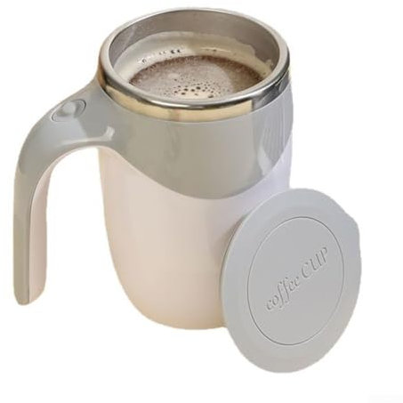 Tazza da caffè auto-mescolante, magnetica automatica, tazza da caffè in acciaio inox, miscelatore per bevande calde per casa, ufficio, scuola, viaggi (bianco)