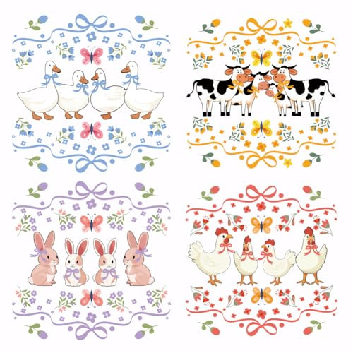 SUPERDANT 4 imágenes de planchado con animales de granja dibujos animados animales Transferencias para Planchar de calor DIY pato vaca Calcomanías de Transferencia de Calor lavable para ropa infantil